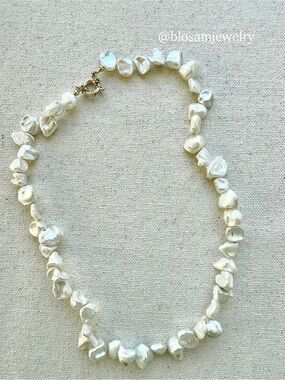 Chunky Freshwater Pearl Nugget Charm Holder Necklace Sailor Clasp Necklace